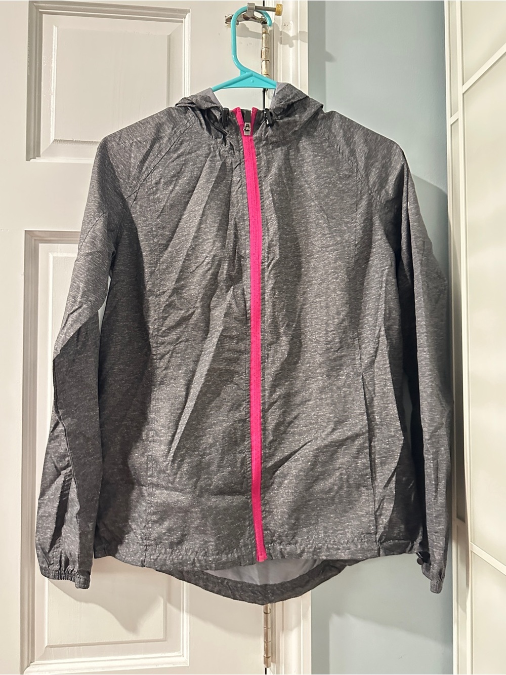 Asics Gray Hooded Rain Jacket with Pink Zipper